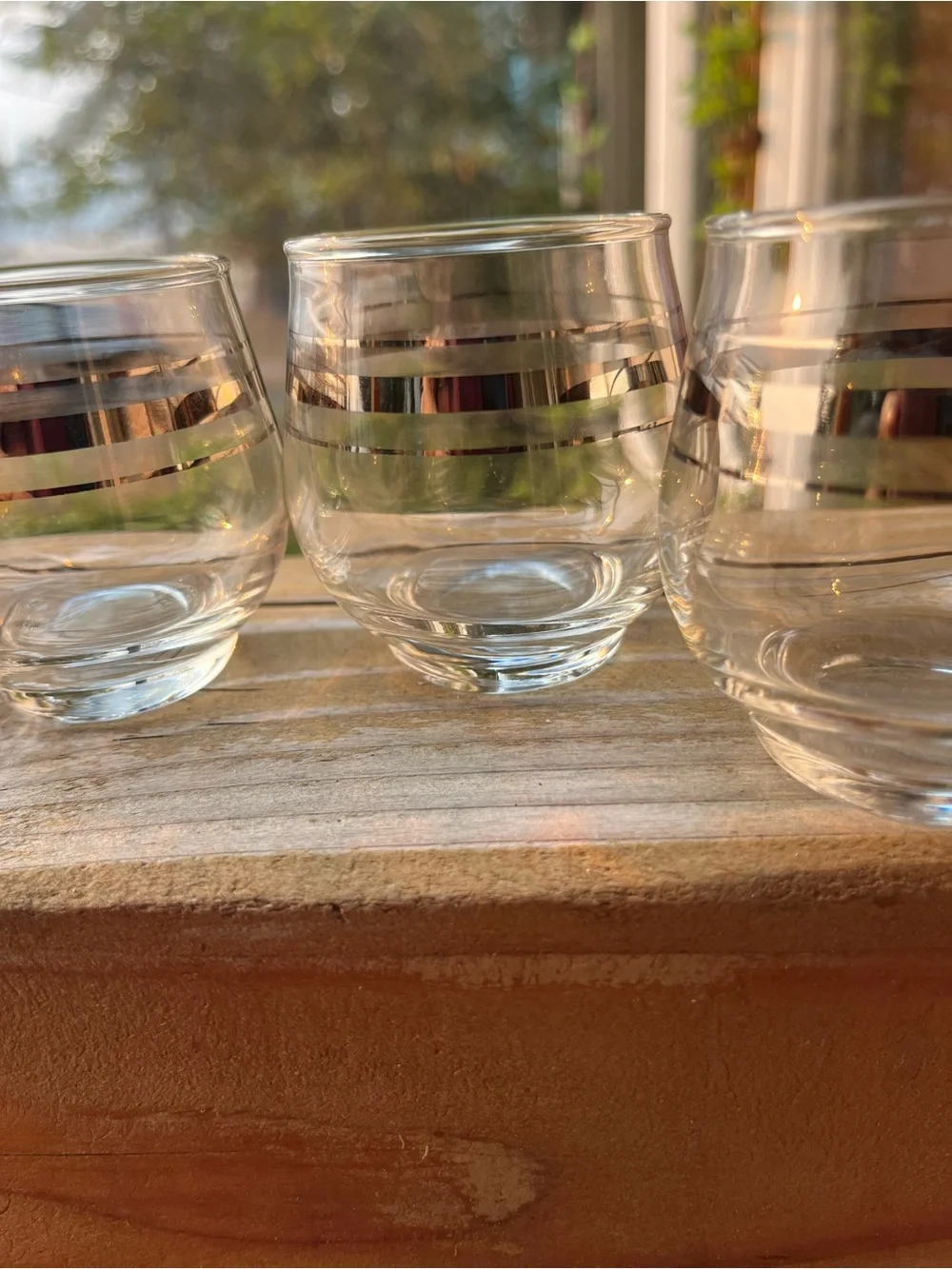 Vintage MCM Silver Banded Roly Poly Set of 5 Cocktail Glasses